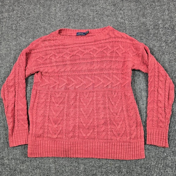 Polo Ralph Lauren Sweaters - Polo Ralph Lauren Sweater Womens XS Pink Cotton Linen Cable Knit Pullover Crew